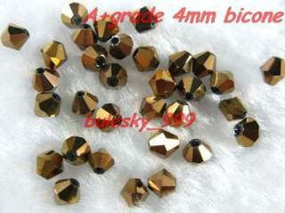 400pcs A+Grade Glass Crystal Bicone Beads 4mm Dark Gold  