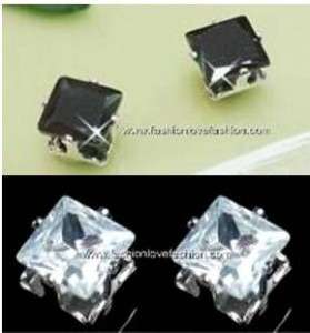 PAIRS CZ CLEAR+BLACK SQUARE MAGNETIC STUD EARRINGS  