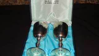 Wm A Rogers Silverplate on copper Set of Two Wine Goblets in Original 