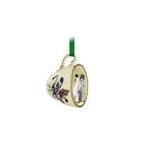  White Wolf Teacup Green Christmas Ornament