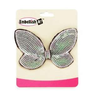  Butterfly Bow Sequin Applique 3.75 x 2.5 White Peacock 
