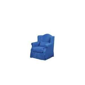 Indigo Blue Linen Sand Washed Hand Dyed Armchair w/ 1 Lumbar Pillow