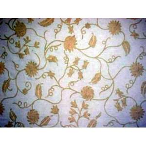 Crewel Fabric Floral Vine White on off White Cotton 