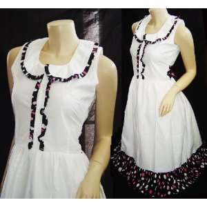  1950s White Sleeveless Vintage Style Dress Medium M 