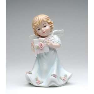   White Ceramic Girl Angel With Gift Pack In Hand Figurine Home