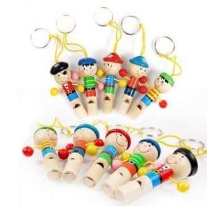  Fashion Childrens Wooden Cartoon Whistle Pendant Musical 