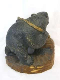 Rustic Cabin Lodge Fishing Wooden Bear Hand Carved Vintage Carving Art 