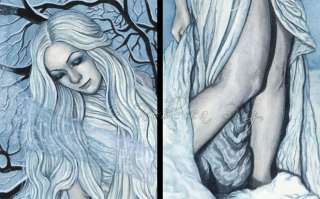 Fantasy LARGE SIZE PRINT Art Winter Fairy Snow Magic Blue Tree WC 