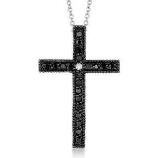 33ct Black & White Diamond Cross Pendant Necklace 14k White Gold 