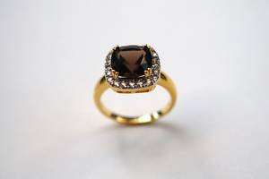 New 18K Gold Over Silver 4.00 Ct Smoky Topaz Ring sz 7  