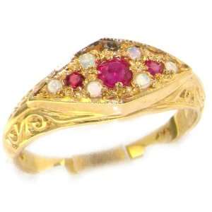 9K Yellow Gold Womens Ruby & Opal Carved Victorian Stye Ring   Size 9 