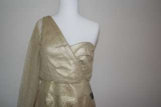 New $598 Elie Tahari Findley One Shoulder Metallic Dress us 8  