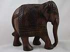 Elephant Carved Dark Wood Wooden Wild Animal Figurine Statue Holes for 