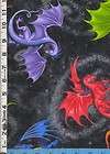 Fabric Timeless MEDIEVAL DRAGONS COLORFUL black sky SCA