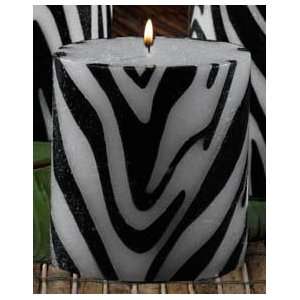  Pack of 6 Gardenia Scented Zebra Print Pillar Candles   4 