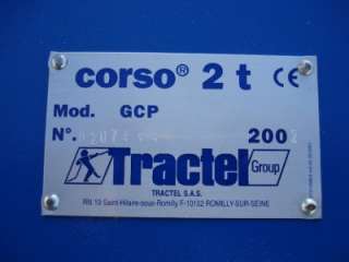 Tractel Corso 2T GCP Plain Beam Trolley Hoist Chain Block Overhead 