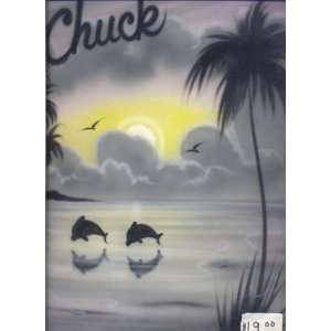 Personalized Custom Airbrushed Gray Beach Scene with Dolphins Hooded 