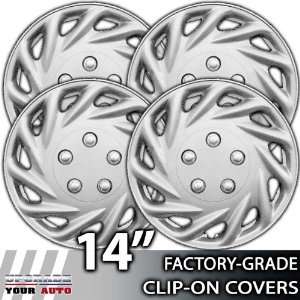  14 Inch Universal Clip On Silver Metallic Hubcap Covers 