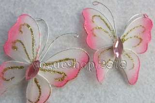 10pcs Pink Stocking Butterfly Decorations 6cm  