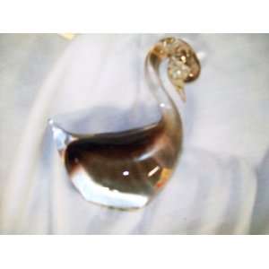  Venetian Glass Swan   Murano Italy   brown and clear glass 