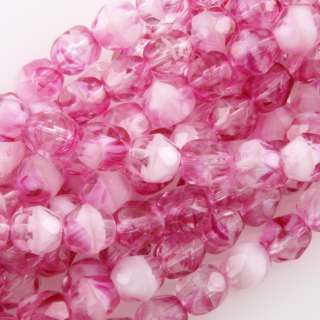50 Czech Fire Polished 6mm Round Bead Crystal Pink FP6 75014  