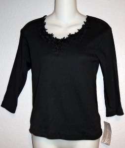 Allyson Whitmore Petite Embellished Black Pullover Vee Neck Top Size 