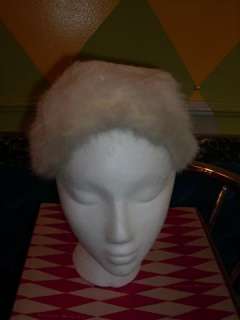 Vintage Girls Soft White Rabbit Fur Hat  