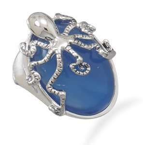 Genuine Elegante (TM) Base Metal Blue Agate Octopus Fashion Ring 