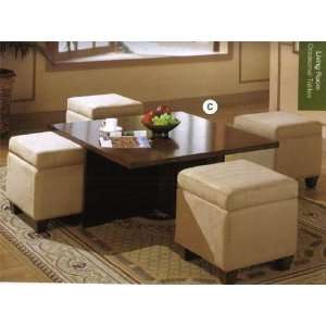  Coaster Contemporary Coffee Table with 4 Storage Ottomans 