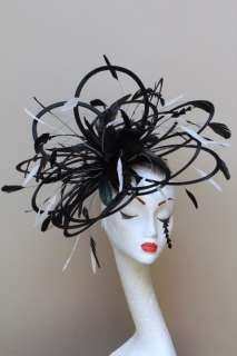 New Large Black & white feather Fascinator Hat wedding  