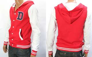 Mens Red White D Button Baseball Hoody Jacket M / D Patch Hoodies 