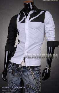   Designer Dress Casual Shirt Top Black White Stylish Slim L 8312  