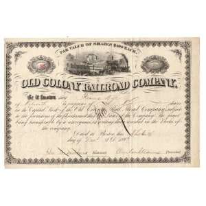  Old Colony Railroad Stock Certificate Issued 1873 and 