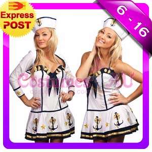 Ladies Sailor Uniform Navy Costume 50s Rockabilly Pin Up Fancy Dress 