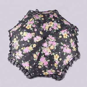  Black Cotton Wedding Umbrella with Colorful Floral Pattern and Lace 