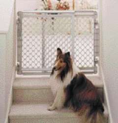The Walk Thru Pet Gate is 27ï¿½ high and fits openings 27 to 41 
