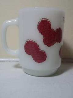1980 Raspberry Tart Mug Cup Anchor Hocking Milk Glass STRAWBERRY 