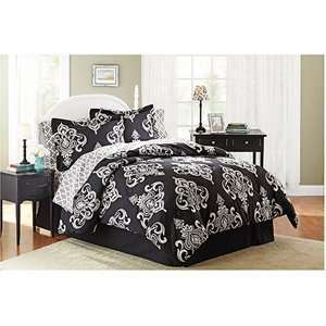 Black Cream Traditional Damask King Comforter Set (8pc Bed 