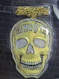 Gold Skull Gangsta Rapper Medallion Necklace Accessory  