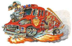 Firetruck 911 Hot Rod Muscle Car Cartoon Tshirt FREE  