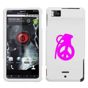  MOTOROLA DROID X PINK PEACE GRENADE ON A WHITE HARD CASE 