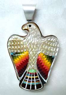 PRETTY EAGLE CARVED CHANNEL INLAY REVERSIBLE PENDANT  