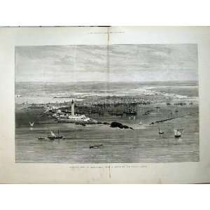  1882 View Alexandria Egypt Sailing Ships Lighthouse Art 