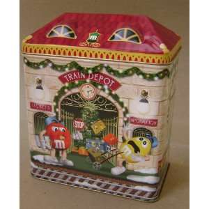  Decorative M&M Train Depot Christmas Tin Can Storage Container 