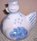 RED CLAY POTTERY CHICKEN BANK GLAZED WHITE BLUE items in BLUE FRONT 