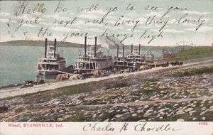 Evansville IN Indiana Wharf steamers boats old postcard  