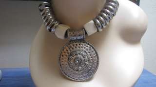 Vintage 90s ETHNIC medallion Metal TROPHY Necklace  