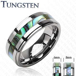 Tungsten Carbide Ring W/ Abalone Inlay Mens Or Ladys Band Ring Sz5 