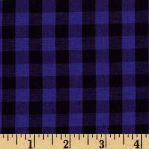  50 Wide Stretch Woven Cotton Shirting Check Blue/Black Fabric 