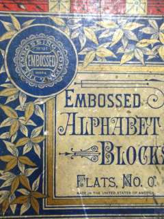 antique victorian ALPHABET ABC WOOD TOY BLOCKS w/BOX  